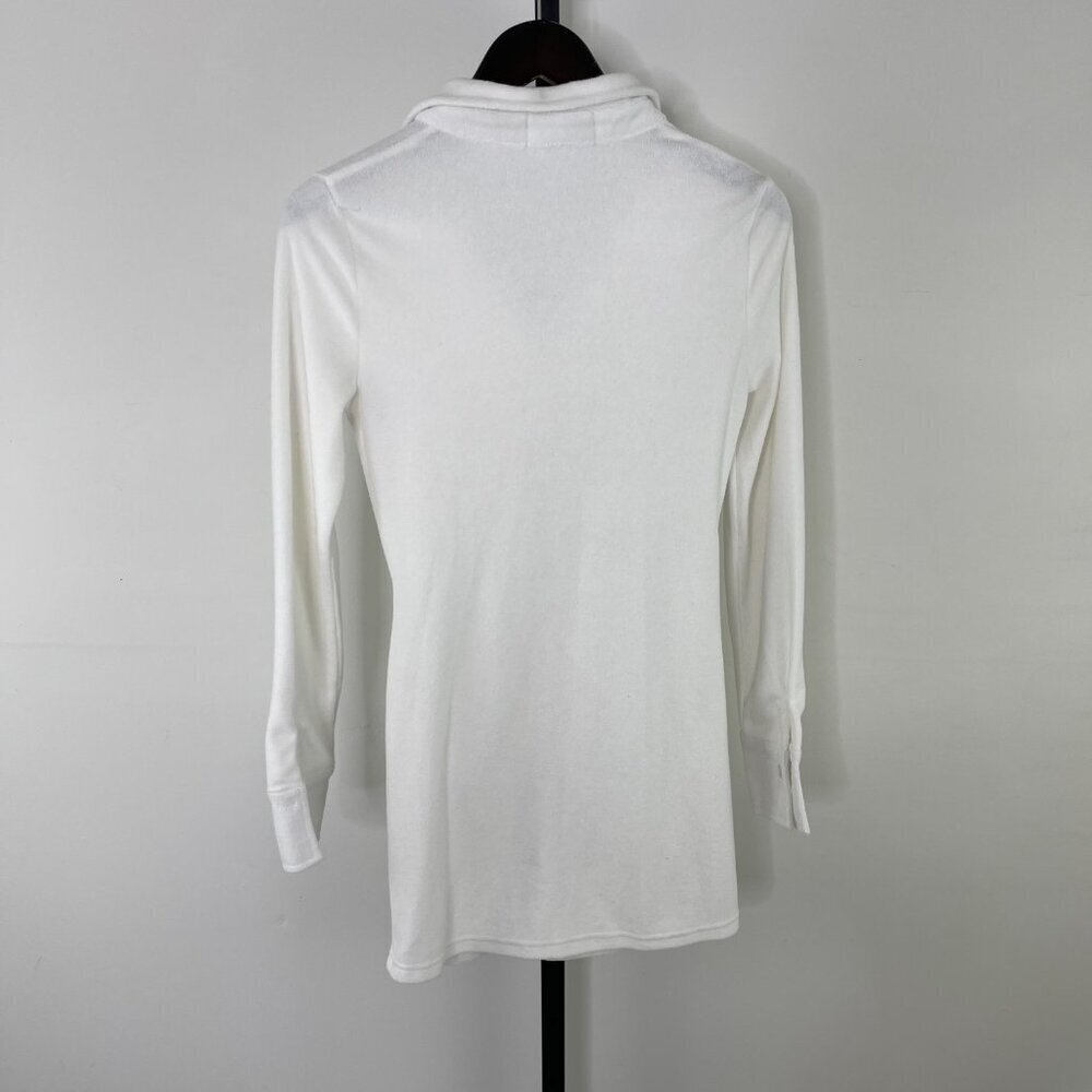 Animari Women's White Solid Ruched Plunge Front Collared Top Blouse Shirt Size S - Picture 2 of 7